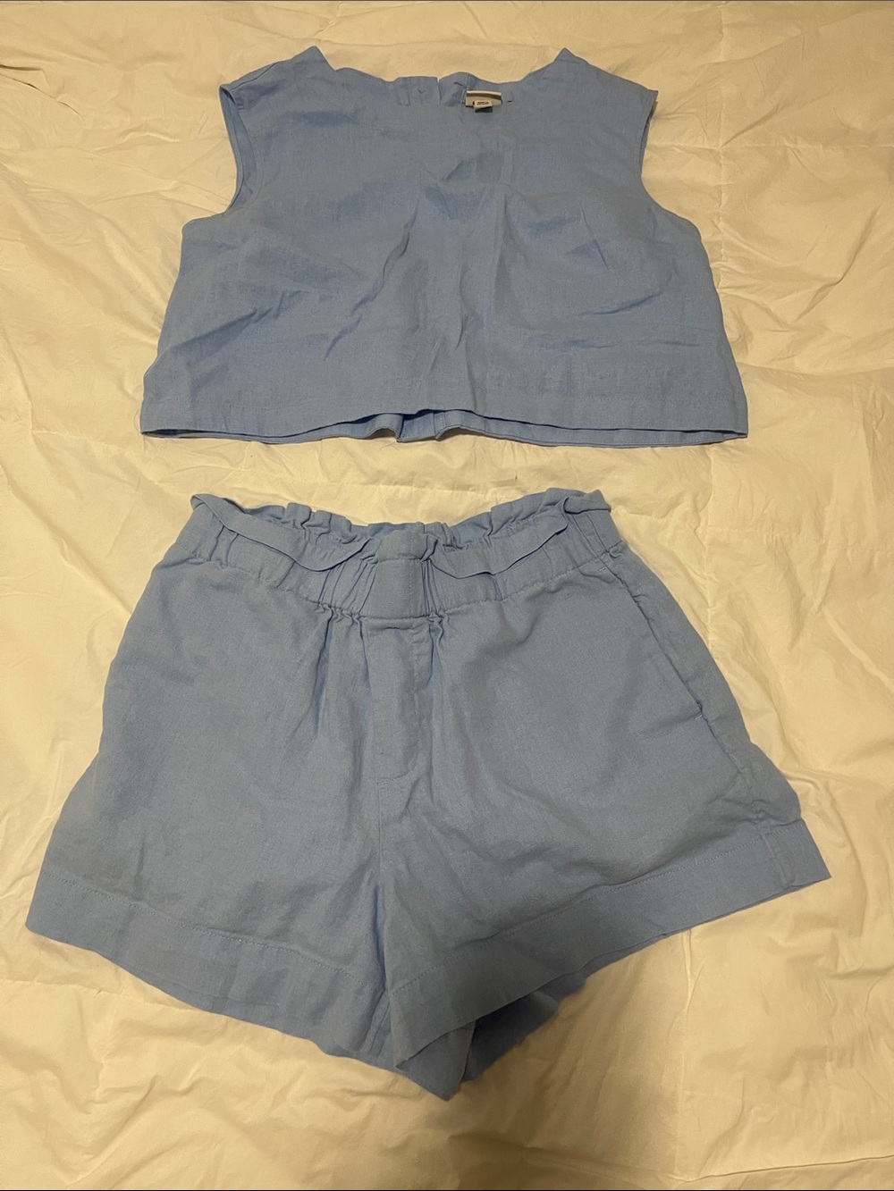 a new day Light Blue Elastic Waist Shorts - Casual Linen-Blend